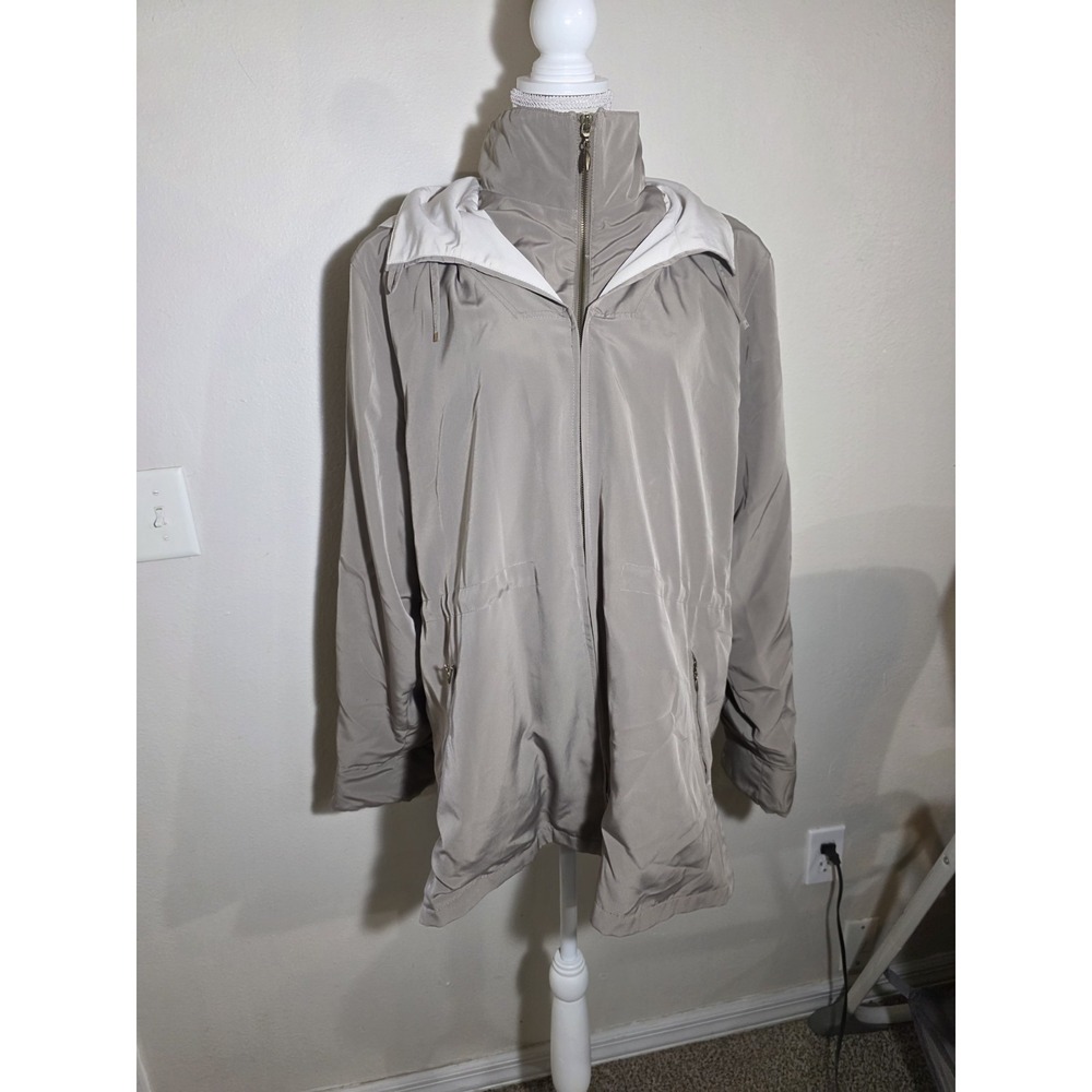 Outbrook Lightweight Jacket Womens Lg Beige Windbreaker Hooded Zip Coat Casual
